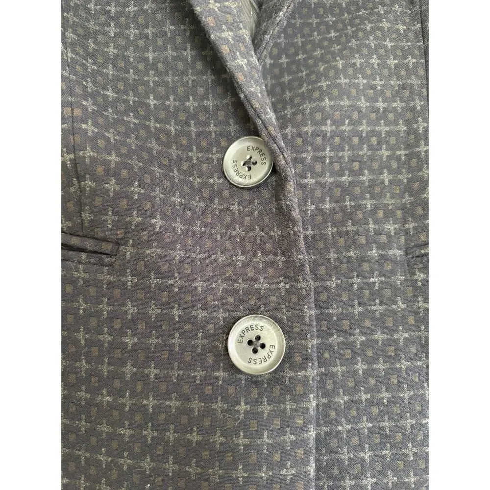 Express Black Brown Geometric Pattern Blazer Double Button Pockets Size 4 Preppy